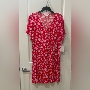 NEW…LC Lauren Conrad Red Floral Button Wrap Dress